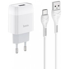 Зарядний пристрій Hoco №C72A 1USB+Type-C 1м 2.1A white(30)