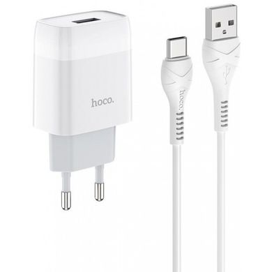 Зарядний пристрій Hoco №C72A 1USB+Type-C 1м 2.1A white(30)