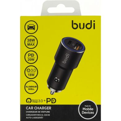 Зарядний пристрій авто Budi №CC628TQB 38W 3.0QC USB/Type-C black/Breidon/