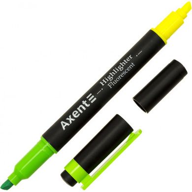 Текстмаркер "Axent" №2534-04-A клин. Highlighter Dual 2-4мм зелен.-жовтий(12)(144)
