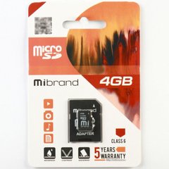 Карта пам`яті 4Gb Micro-SDHC Mibrand (adapter) class6 №0101