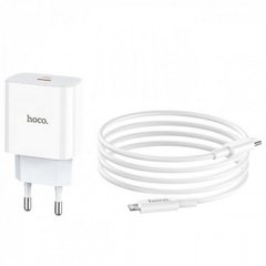 Зарядний пристрій Hoco C76A 2в1 PD(adapter+cable) 1USB 3A 1Type-C-Lightning 20w white